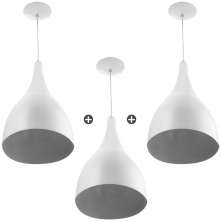 Kit 3 Lustres Pendente Gota Pequena De Alumínio 21cm Soquete E-27 Branco