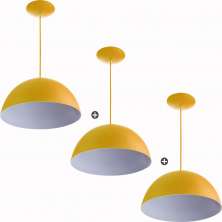 Kit 3 Lustres Pendente Meia Lua 40cm Alumínio Amarelo
