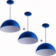 Kit 3 Lustres Pendente Meia Lua 40cm Alumínio Azul