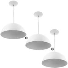Kit 3 Lustres Pendente Meia Lua 40cm Alumínio Soquete E-27 Branco