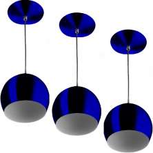 Kit 3 Pendentes Bola Pequena Alumínio 15cm Azul Metalico