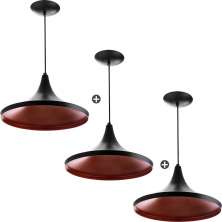 Kit 3 Pendentes Chapeu Aluminio Tom Dixon Preto Lindíssimo Promoção