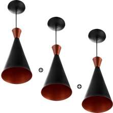 Kit 3 Pendentes Cone Funil Aluminio Tom Dixon 33x15cm Preto