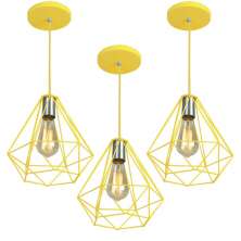 Kit 3 Pendentes Diamante Aramado Grande Amarelo
