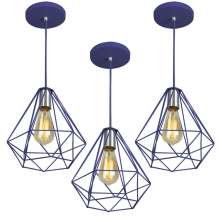 Kit 3 Pendentes Diamante Aramado Grande Azul