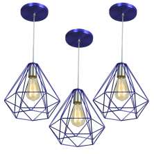 Kit 3 Pendentes Diamante Aramado Grande Azul Metalico