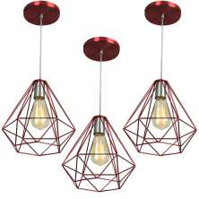 Kit 3 Pendentes Diamante Aramado Grande Cereja