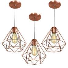Kit 3 Pendentes Diamante Aramado Grande Cobre