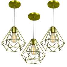 Kit 3 Pendentes Diamante Aramado Grande Dourado