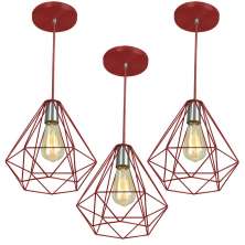 Kit 3 Pendentes Diamante Aramado Grande Vermelho