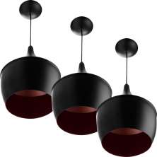 Kit 3 Pendentes Gourmet Balão 32X25cm Em Aluminio Preto Magnifico