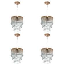 Kit 4 Lustre Pendente De Cristal Acrílico Manucrilic Cobre