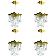 Kit 4 Lustre Pendente De Cristal Acrílico Marrycriic Dourado