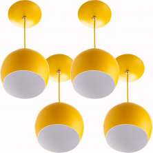 Kit 4 Lustres Pendente Bola Pequena Alumínio 15cm Amarelo