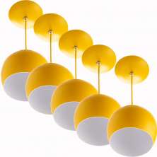 Kit 5 Lustres Pendente Bola Pequena Alumínio 15cm Amarelo