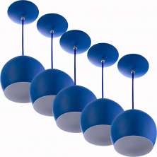 Kit 5 Lustres Pendente Bola Pequena Alumínio 15cm Azul