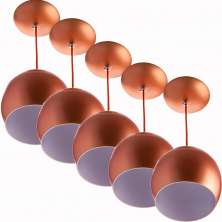 Kit 5 Lustres Pendente Bola Pequena Alumínio 15cm Cobre