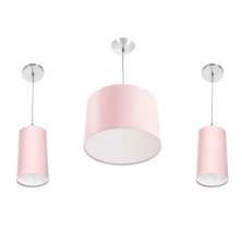 Kit Pendente Dome + 2 Pendente Cilindrica Rosa