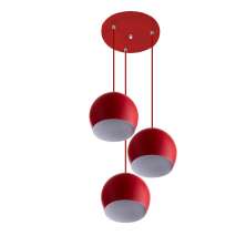 Lustre Pendente Aluminio Bola Triplo 15cm Vermelho