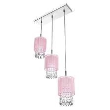 Lustre Pendente Cganza Triplo Redondo Para Sala Rosa