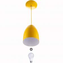 Lustre Pendente Cone Alumínio 20x14cm Amarelo + Lampada