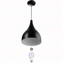 Lustre Pendente Gota Media Alumínio 30cm Preto + Lampadas