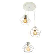 Lustre Pendente Luminária Diamante Aramado Triplo Branco