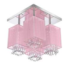Lustre Plafon Quadclear Organza Quadrado Rosa Maravilhoso