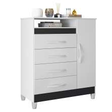 Cômoda Turquesa 1 Porta e 4 Gavetas Quadriflex Branco/Titanium - Móveis Albatroz