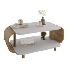 Mesa de Centro Sala Floripa com Pés de Madeira Maciça Off White/Cinamomo