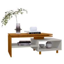 Mesa de Centro Sala Lima com Pés de Madeira Maciça Cinamomo/Off White