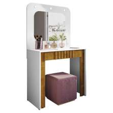 Penteadeira Camarim Rouge Com 1 Gaveta Ripada e LED Branco/Naturale