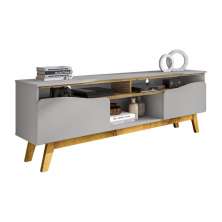 Rack Ilhabela TV 75 Polegadas com 2 Porta Pés Madeira Maciça Off White/Cinamomo