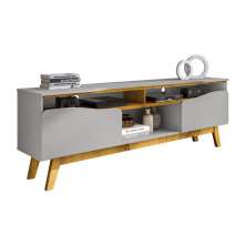 Rack Ilhabela TV 75 Polegadas com 2 Porta Pés Madeira Maciça Off White/Naturale