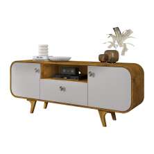 Rack Noronha TV 55 Polegadas com Pés de Madeira Maciça Naturale/Off White