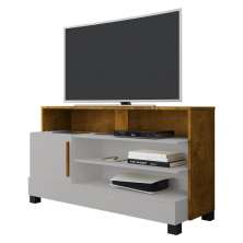 Rack Pipa TV 48 Polegadas com 1 Porta Pés Madeira Maciça Off White/Naturale
