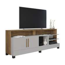 Rack Taípe TV 65 Polegadas com 2 Portas Pés Madeira Maciça Off White/Cinamomo