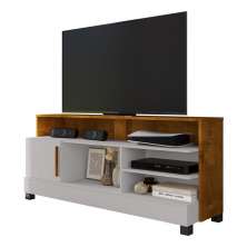 Rack Taipu TV 55 Polegadas com 1 Porta e Pés Madeira Maciça Off White/Naturale