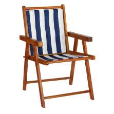 Cadeira Praia Dobrável Madeira Envernizada-L Azul/Branco
