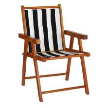 Cadeira Praia Dobrável Madeira Envernizada-L Preto/Branco