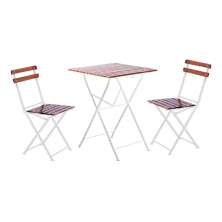 Conjunto Mesa Dobrável 60x60 cm 2 Cadeiras Ferro e Madeira Demolição Envernizada - Branca