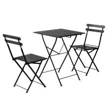 Conjunto Mesa Dobrável 60x60 cm com 2 Cadeiras Ferro e Madeira Envernizada Black