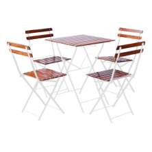Conjunto Mesa Dobrável 60x60 cm com 4 Cadeiras Ferro e Madeira Demolição Envernizada - Branca