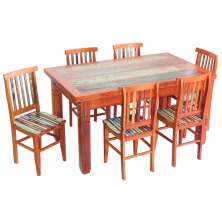 Conjunto Mesa de Jantar 1,5 M 6 Cadeiras Mineira Madeira de Demolição com Pátina