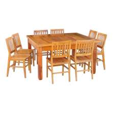 Conjunto Mesa de Jantar 1,5 x 1,5 M 8 Cadeiras Madri Madeira de Demolição Natural