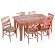 Conjunto Mesa de Jantar 1,5M 6 Cadeiras Madri Madeira de Demolição com Pátina