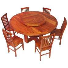 Conjunto Mesa de Jantar Redonda 1,6 M 6 Cadeiras Mineira em Madeira de Demolição Natural