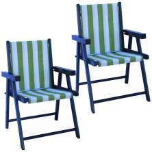 Kit 2 Cadeira Praia Dobrável Madeira Black-List Verde/Branco