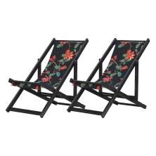 Kit 2 Espreguiçadeiras Dobrável Black SB-Preto Flores