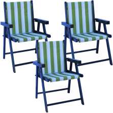 Kit 3 Cadeira Praia Dobrável Madeira Black-List Verde/Branco
